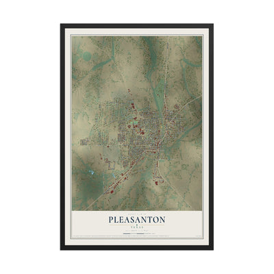 Map of Pleasanton, Texas, 12 x 18 inch print in a black wood frame