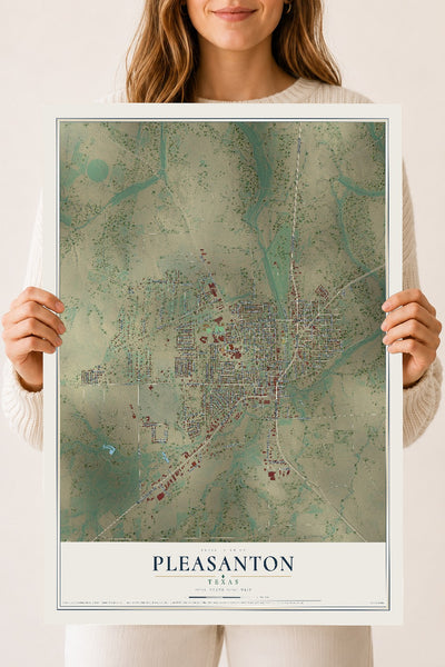 Map of Pleasanton, Texas, 18 x 24 inch unframed archival matte print