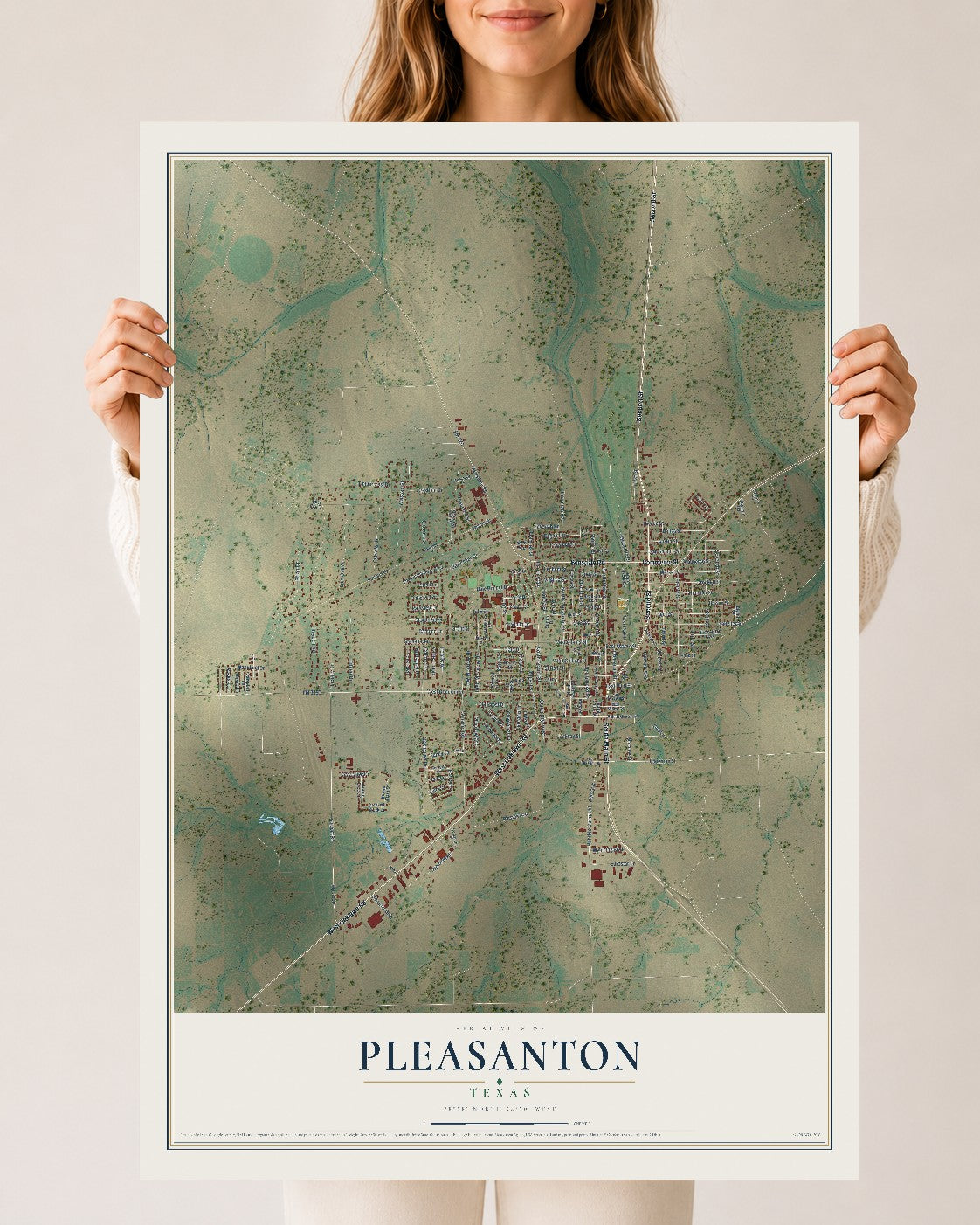 Map of Pleasanton, Texas, 24 x 36 inch unframed archival matte print