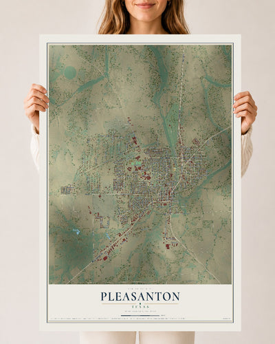 Map of Pleasanton, Texas, 24 x 36 inch unframed archival matte print