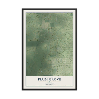 Map of Plum Grove, Texas, 12 x 18 inch print in a black wood frame