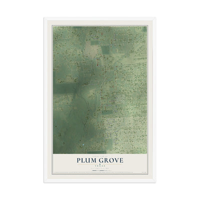 Map of Plum Grove, Texas, 12 x 18 inch print in a white wood frame