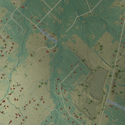 Close-up of the map of Poetry, Texas print showing street and building detail