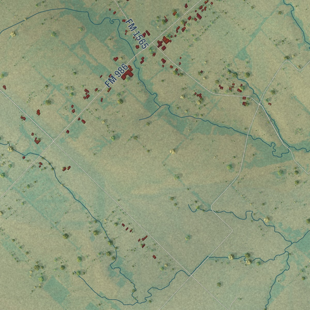 Second close-up of the map of Poetry, Texas print showing more streets and buildings