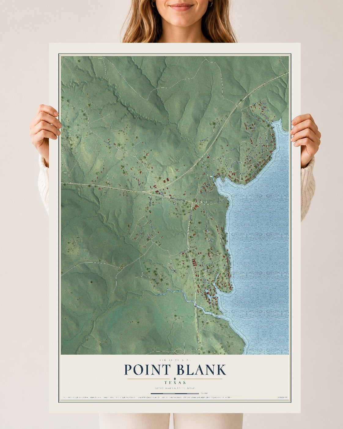 Map of Point Blank, Texas, 24 x 36 inch unframed archival matte print