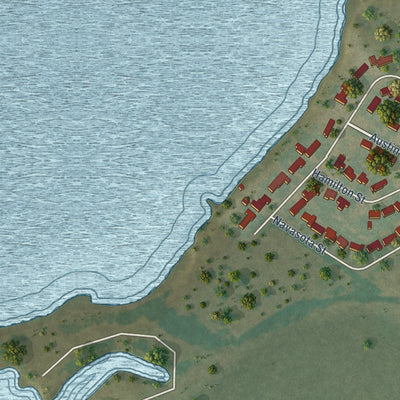 Second close-up of the map of Point Comfort, Texas print showing more streets and buildings