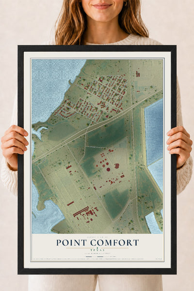 Map of Point Comfort, Texas, 18 x 24 inch print in a black wood frame