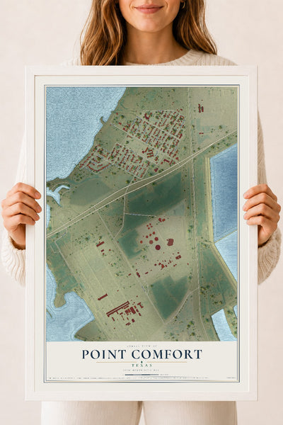 Map of Point Comfort, Texas, 18 x 24 inch print in a white wood frame