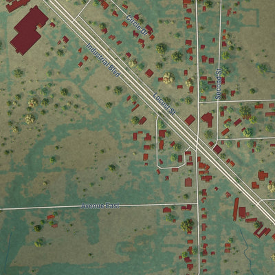 Close-up of the map of Point, Texas print showing street and building detail