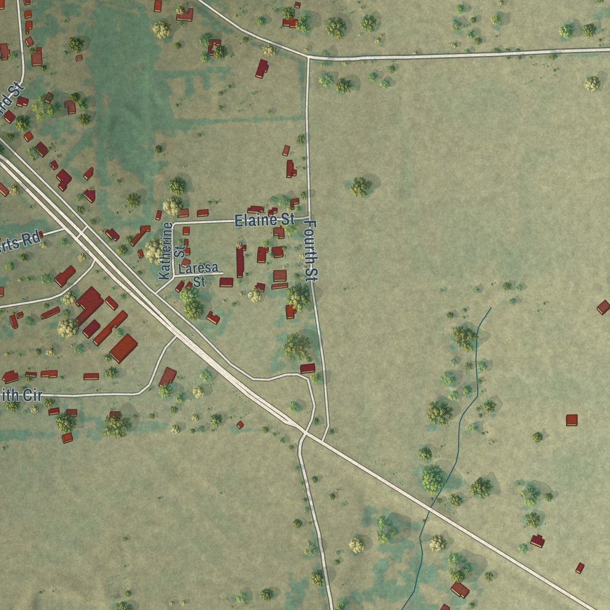 Second close-up of the map of Point, Texas print showing more streets and buildings