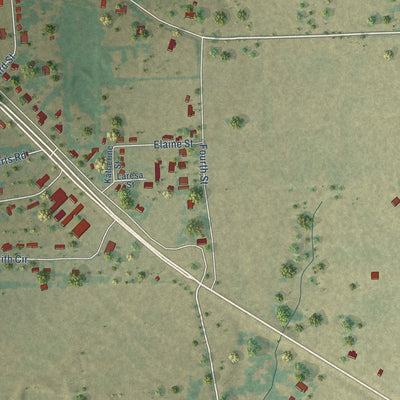 Second close-up of the map of Point, Texas print showing more streets and buildings