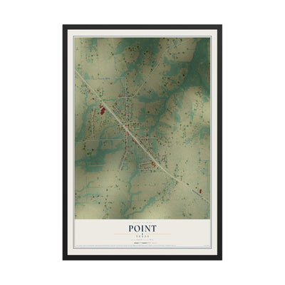 Map of Point, Texas, 12 x 18 inch print in a black wood frame