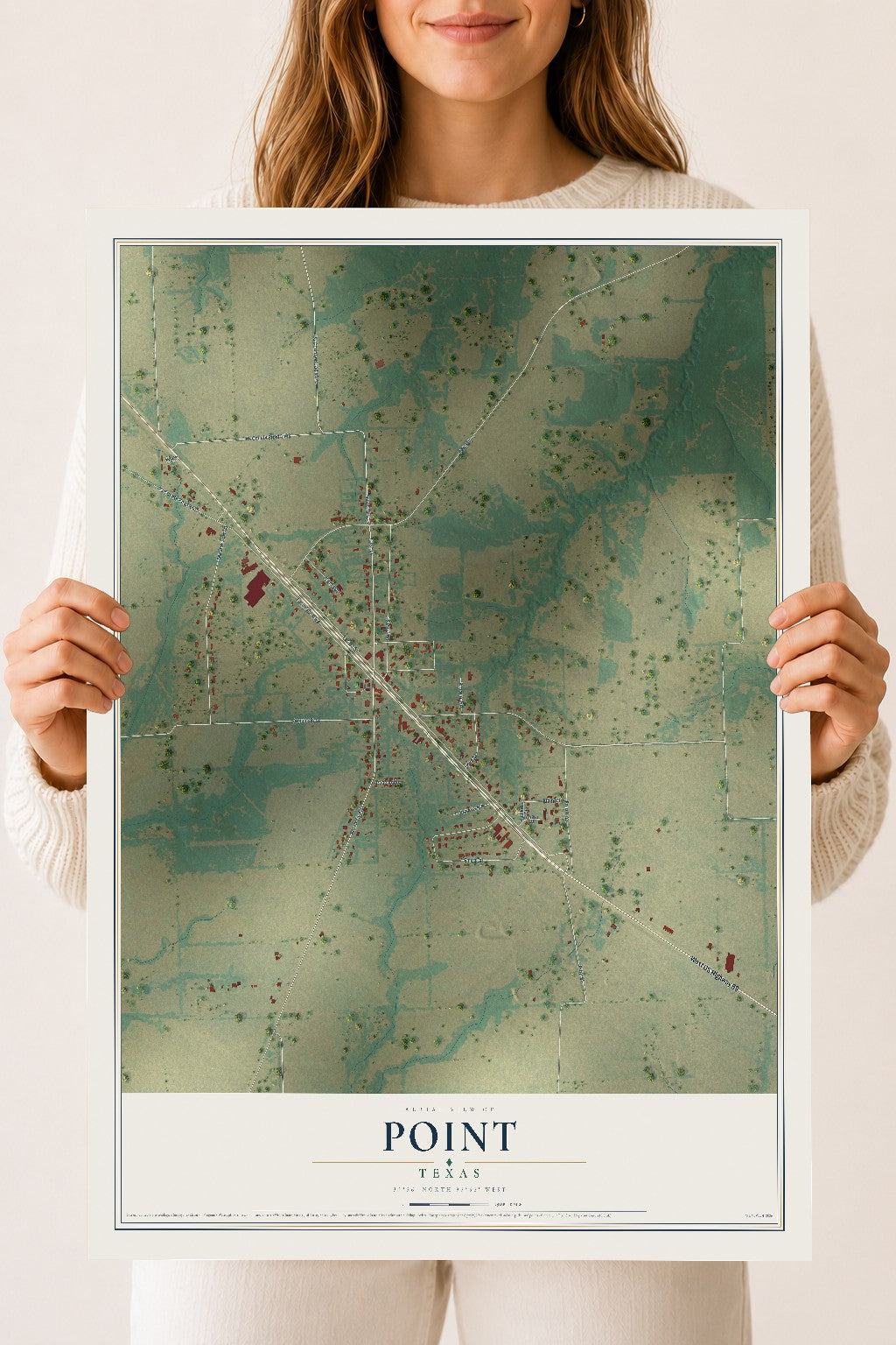 Map of Point, Texas, 18 x 24 inch unframed archival matte print