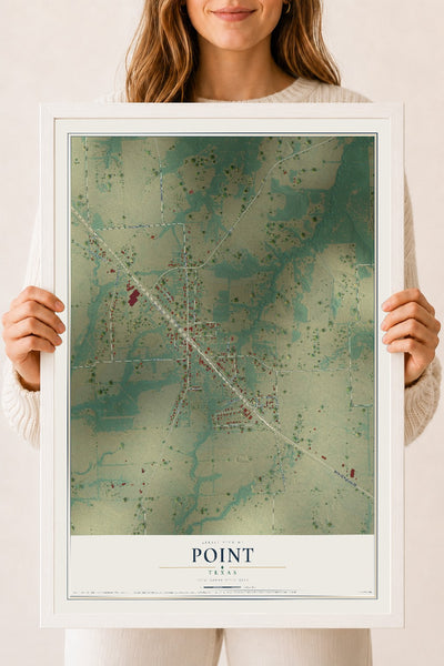 Map of Point, Texas, 18 x 24 inch print in a white wood frame