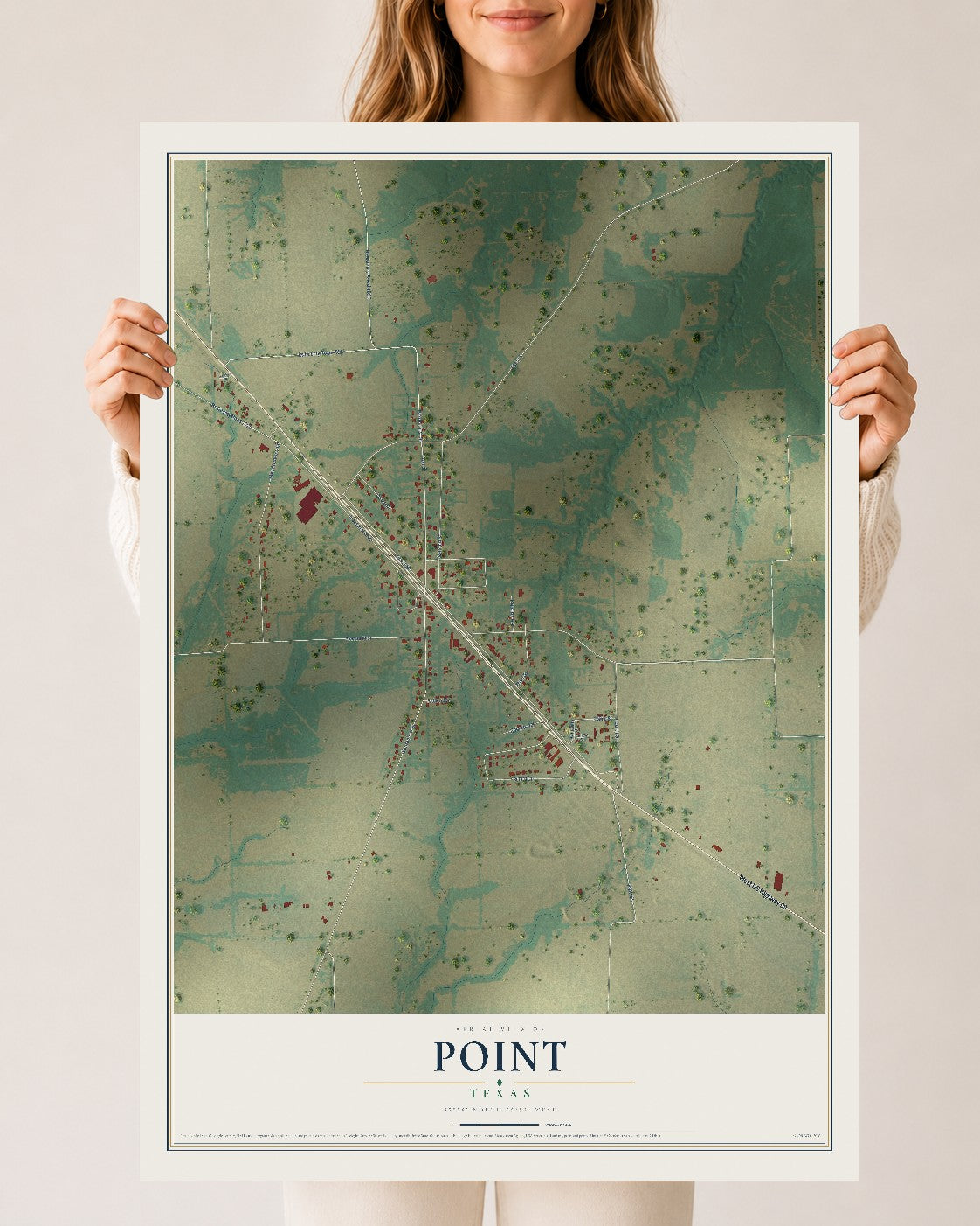 Map of Point, Texas, 24 x 36 inch unframed archival matte print