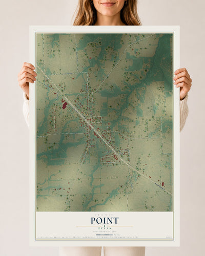 Map of Point, Texas, 24 x 36 inch unframed archival matte print