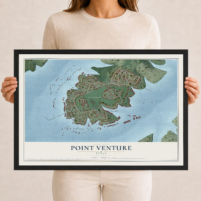 Map of Point Venture, Texas, 12 x 18 inch print in a black wood frame