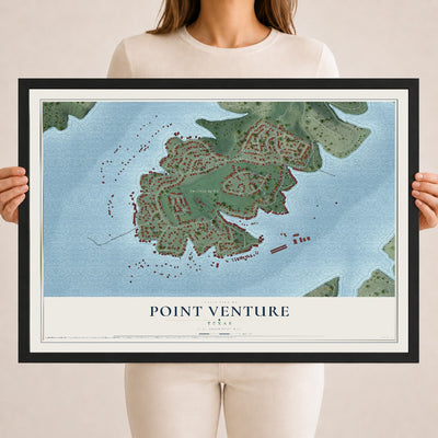 Map of Point Venture, Texas, 18 x 24 inch print in a black wood frame