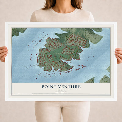 Map of Point Venture, Texas, 18 x 24 inch print in a white wood frame