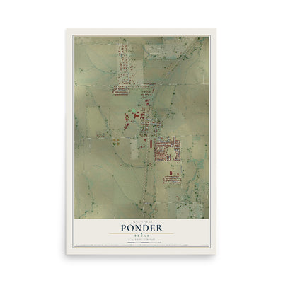 Map of Ponder, Texas, 12 x 18 inch unframed archival matte print