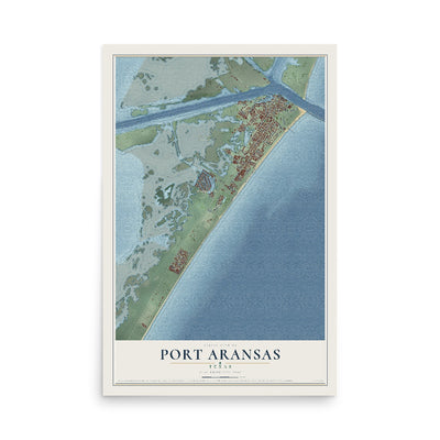 Map of Port Aransas, Texas, 12 x 18 inch unframed archival matte print