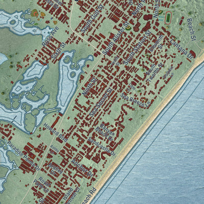 Close-up of the map of Port Aransas, Texas print showing street and building detail