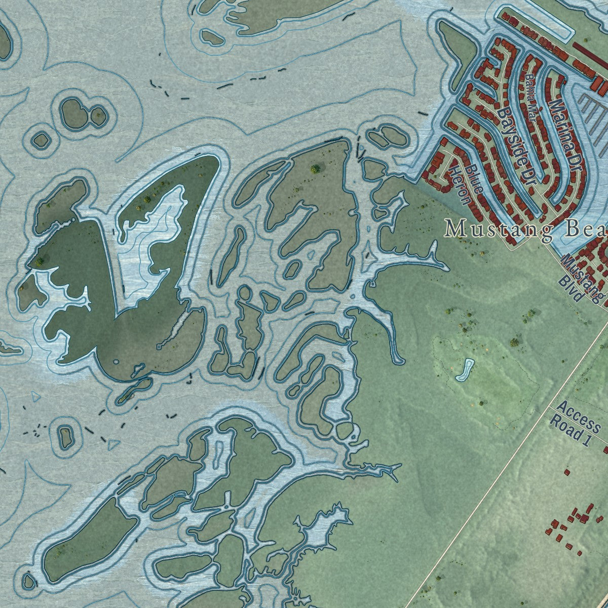 Second close-up of the map of Port Aransas, Texas print showing more streets and buildings