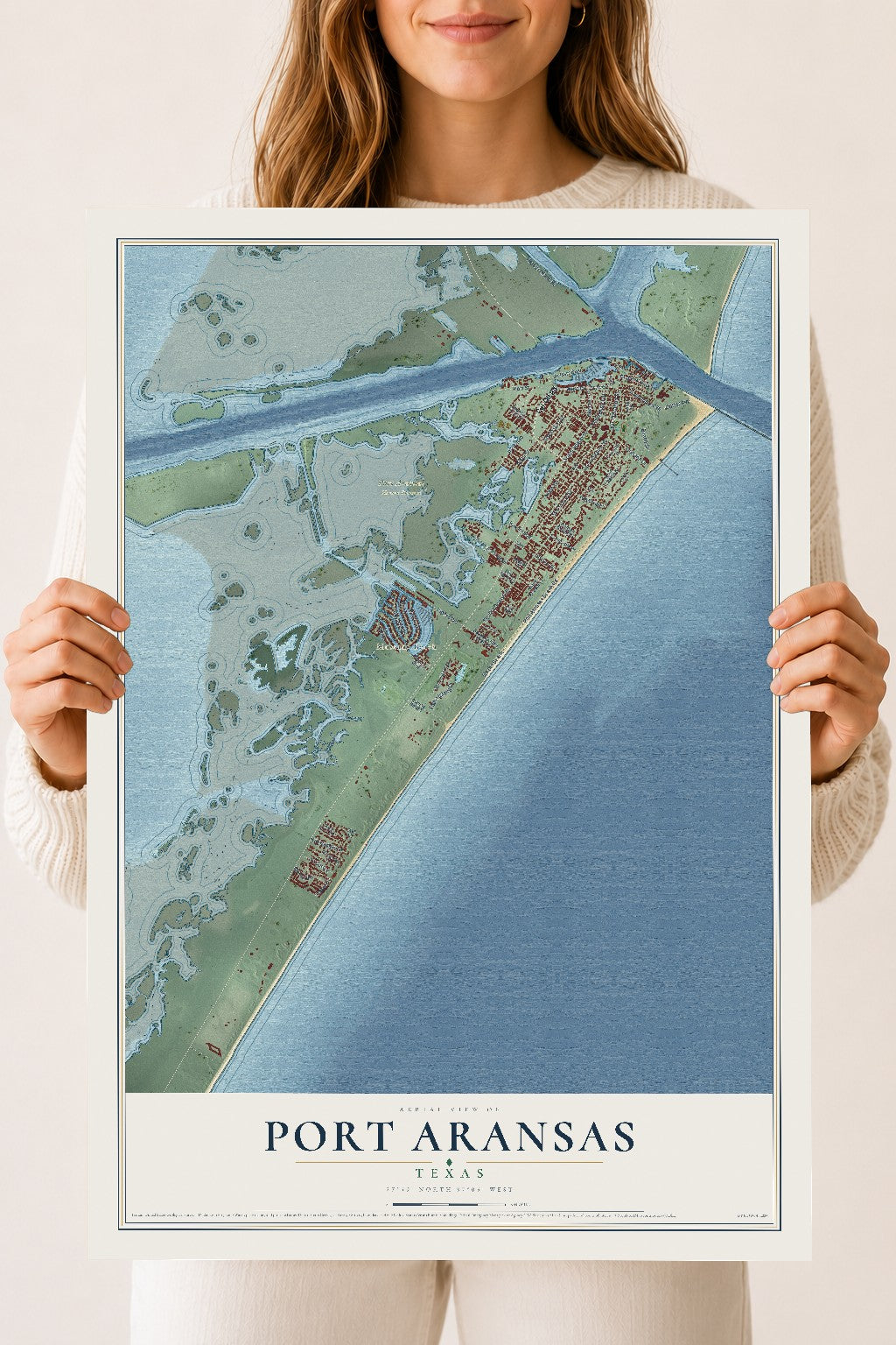 Map of Port Aransas, Texas, 18 x 24 inch unframed archival matte print
