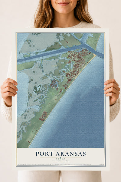 Map of Port Aransas, Texas, 18 x 24 inch unframed archival matte print