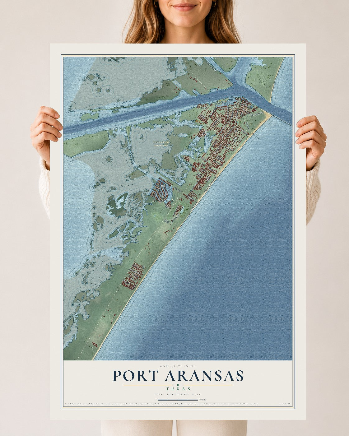 Map of Port Aransas, Texas, 24 x 36 inch unframed archival matte print