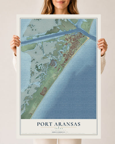 Map of Port Aransas, Texas, 24 x 36 inch unframed archival matte print