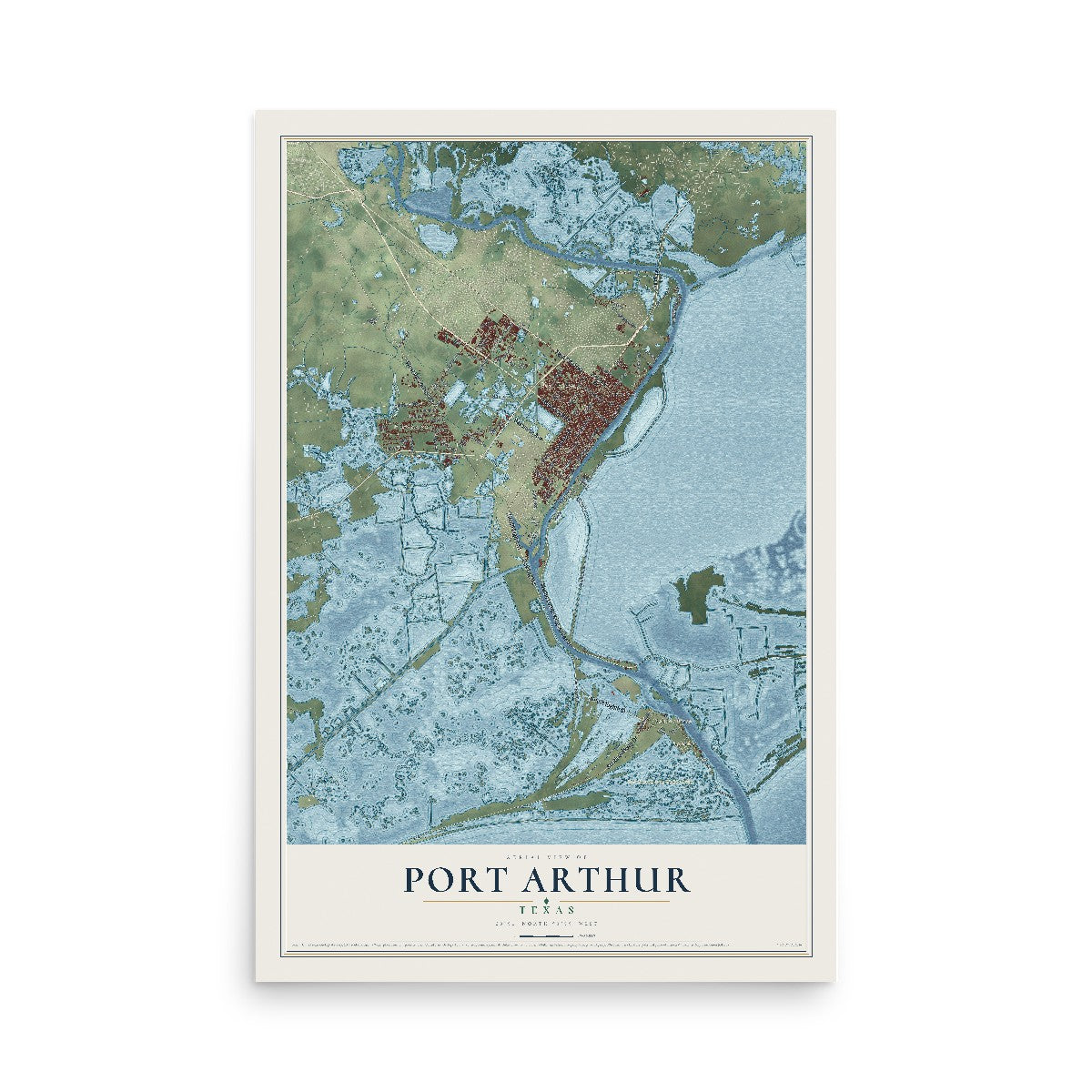 Map of Port Arthur, Texas, 12 x 18 inch unframed archival matte print