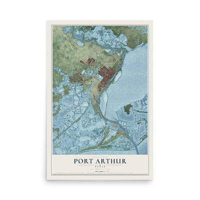 Map of Port Arthur, Texas, 12 x 18 inch unframed archival matte print