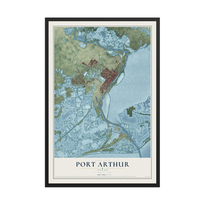 Map of Port Arthur, Texas, 12 x 18 inch print in a black wood frame