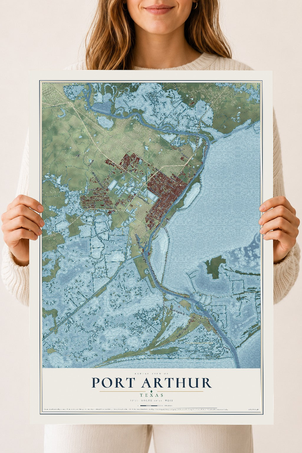Map of Port Arthur, Texas, 18 x 24 inch unframed archival matte print