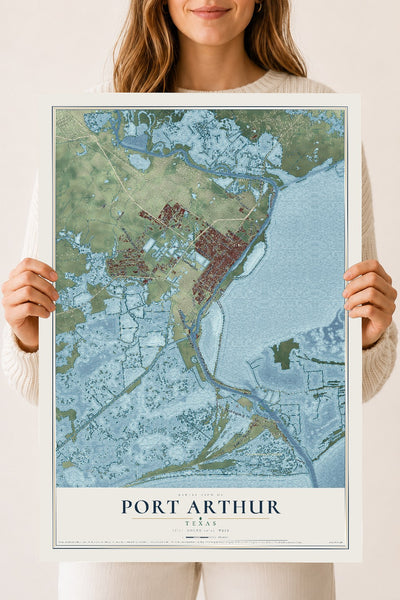Map of Port Arthur, Texas, 18 x 24 inch unframed archival matte print