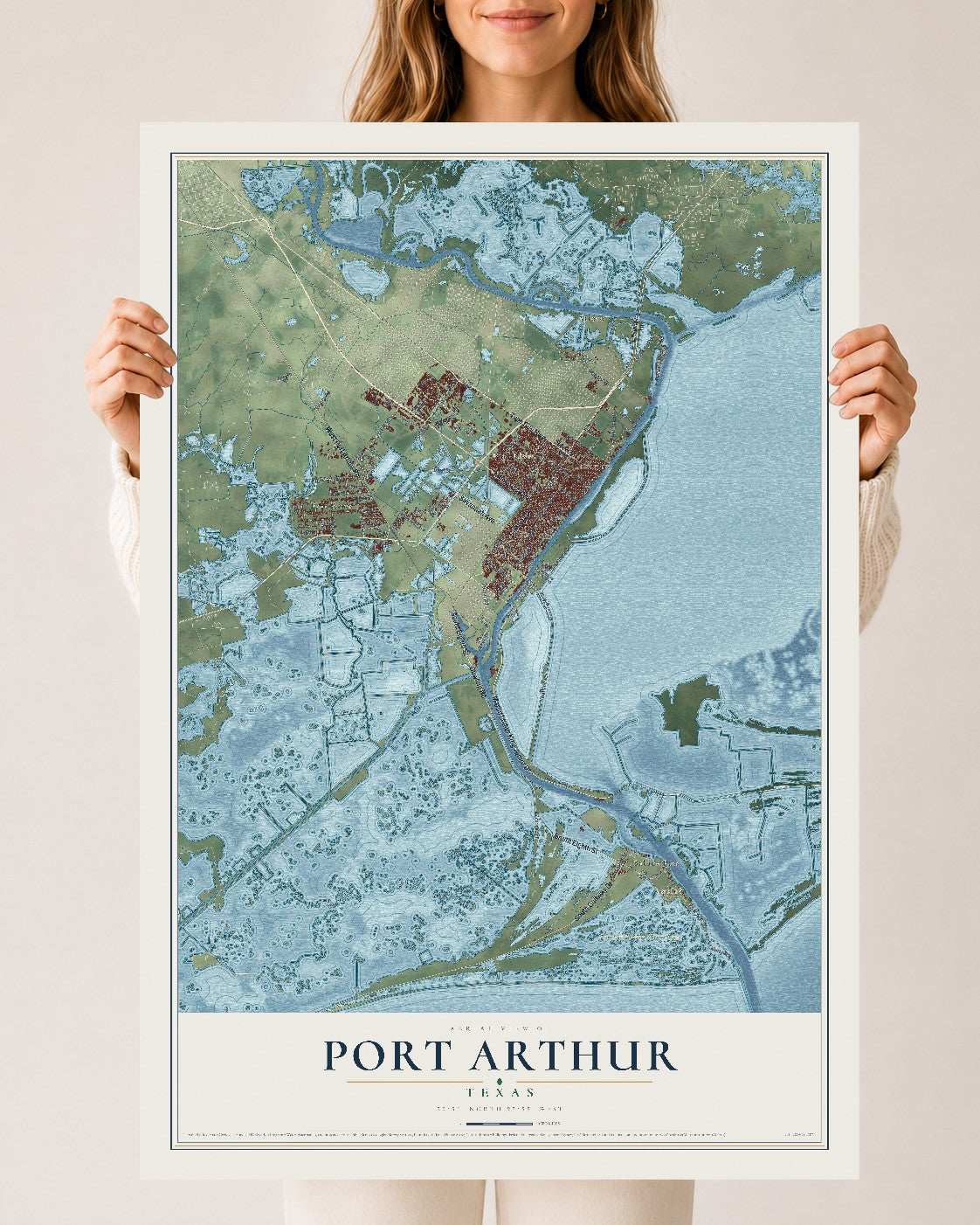 Map of Port Arthur, Texas, 24 x 36 inch unframed archival matte print