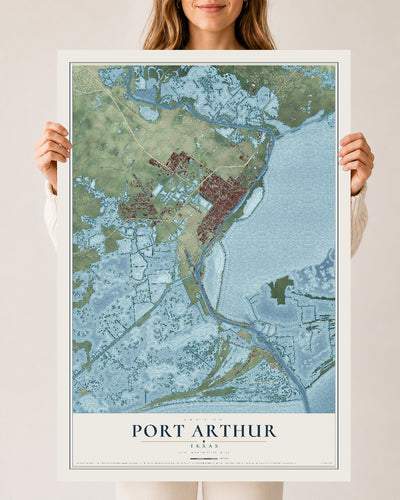 Map of Port Arthur, Texas, 24 x 36 inch unframed archival matte print
