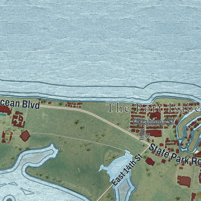 Second close-up of the map of Port Isabel, Texas print showing more streets and buildings
