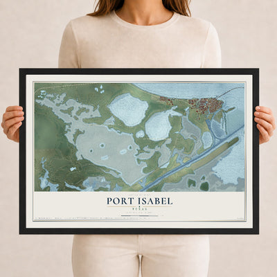 Map of Port Isabel, Texas, 12 x 18 inch print in a black wood frame