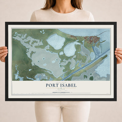 Map of Port Isabel, Texas, 18 x 24 inch print in a black wood frame