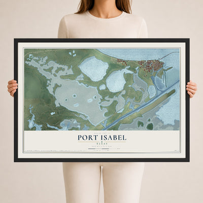 Map of Port Isabel, Texas, 24 x 36 inch print in a black wood frame