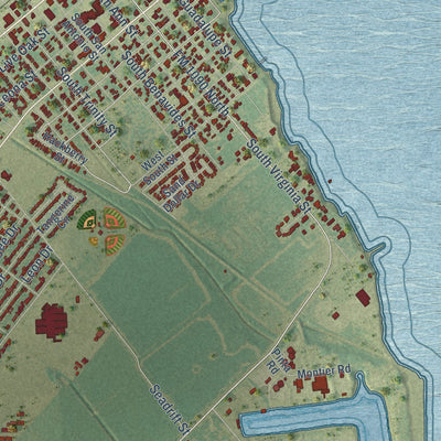 Second close-up of the map of Port Lavaca, Texas print showing more streets and buildings