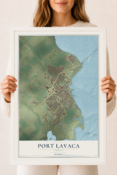Map of Port Lavaca, Texas, 18 x 24 inch print in a white wood frame
