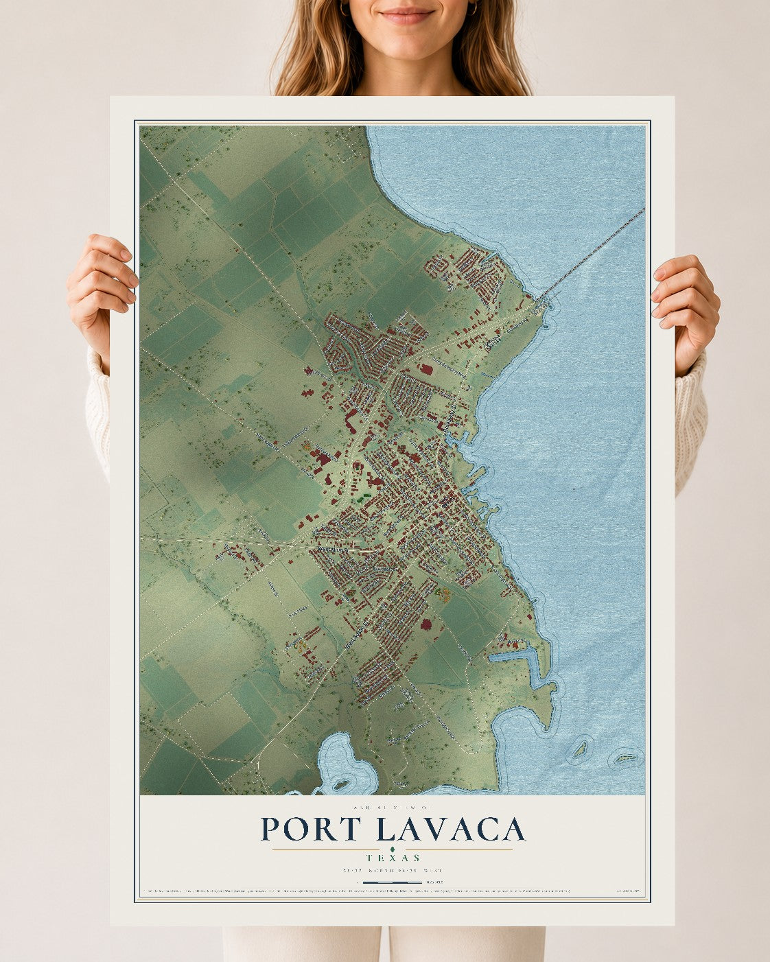 Map of Port Lavaca, Texas, 24 x 36 inch unframed archival matte print