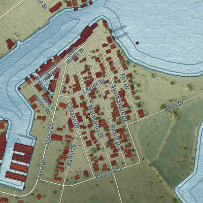 Close-up of the map of Port Mansfield, Texas print showing street and building detail