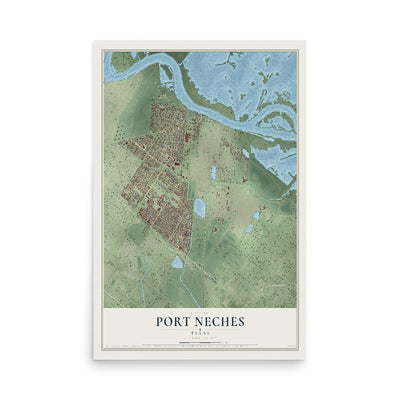 Map of Port Neches, Texas, 12 x 18 inch unframed archival matte print
