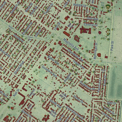 Close-up of the map of Port Neches, Texas print showing street and building detail