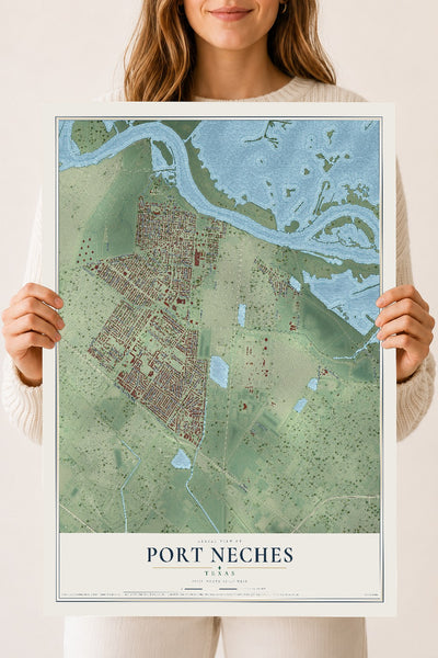 Map of Port Neches, Texas, 18 x 24 inch unframed archival matte print