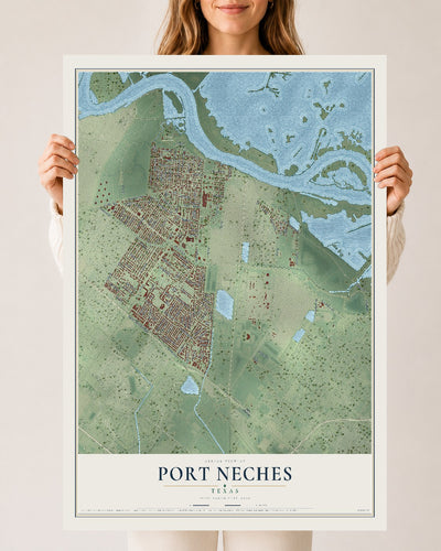 Map of Port Neches, Texas, 24 x 36 inch unframed archival matte print